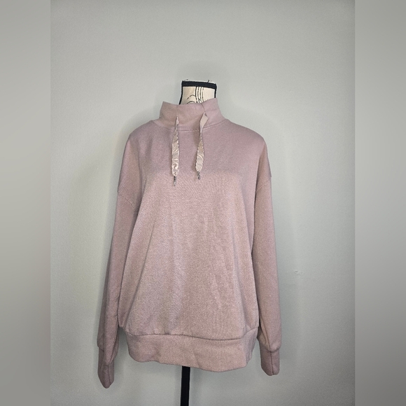 Tops - Pink High-Neck Sweatshirt